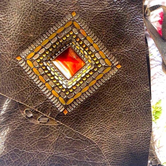 Calleen Cordero Joyti Metallic Khaki Messenger Bag with Carnelian Stone Studs - Picture 15 of 15